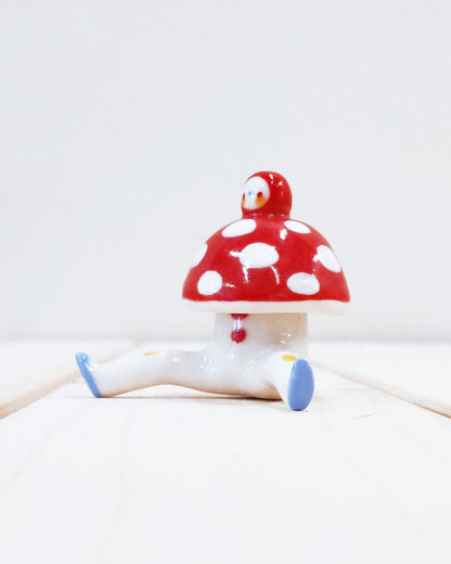 goatPIERROT Ceramic Art Toy [23.023: Mushroombirdman with Removable Top]