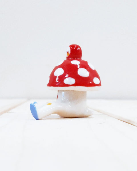 goatPIERROT Ceramic Art Toy [23.023: Mushroombirdman with Removable Top]