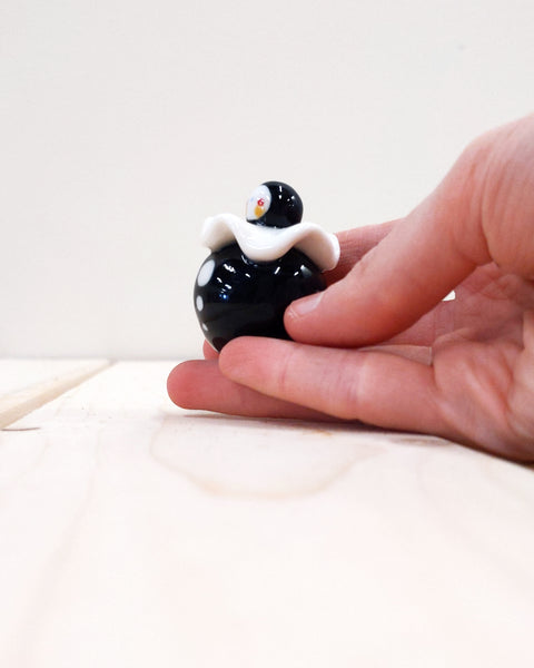 Birbauble Ceramic Art Toy [BB23.004: Black and White Pierrot, 1.25" Body Diameter]