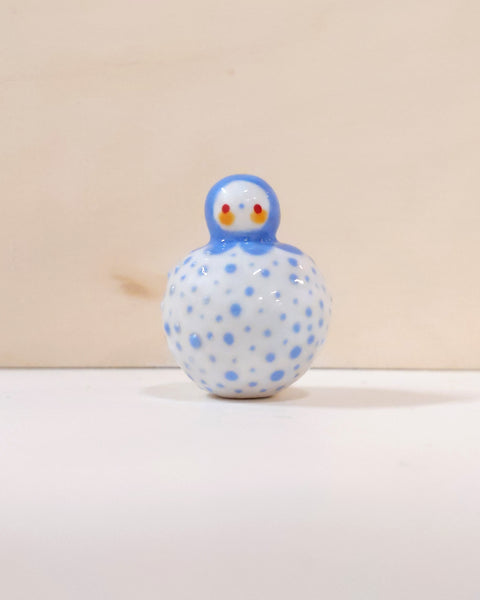 goatPIERROT Ceramic Art Toy [Birbauble BB23.027: Speckled Blue Flower with Yellow Heart Butt Experiment]