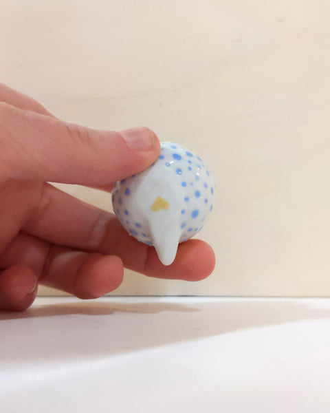 goatPIERROT Ceramic Art Toy [Birbauble BB23.027: Speckled Blue Flower with Yellow Heart Butt Experiment]