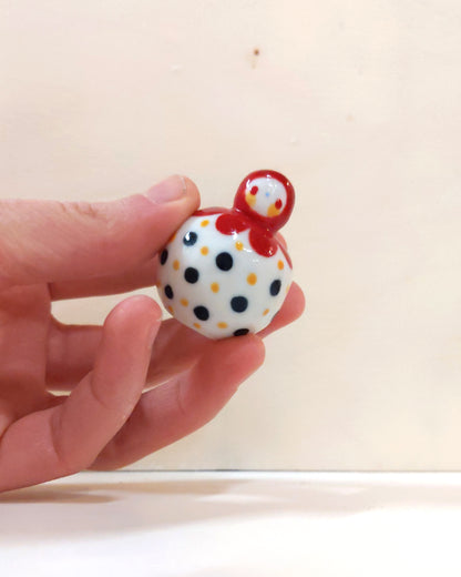 goatPIERROT Ceramic Art Toy [Birbauble BB23.030: Red Flower with Black and Yellow Polka Dots]