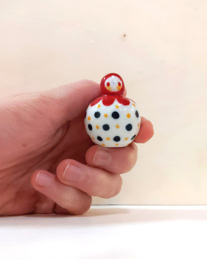 goatPIERROT Ceramic Art Toy [Birbauble BB23.030: Red Flower with Black and Yellow Polka Dots]