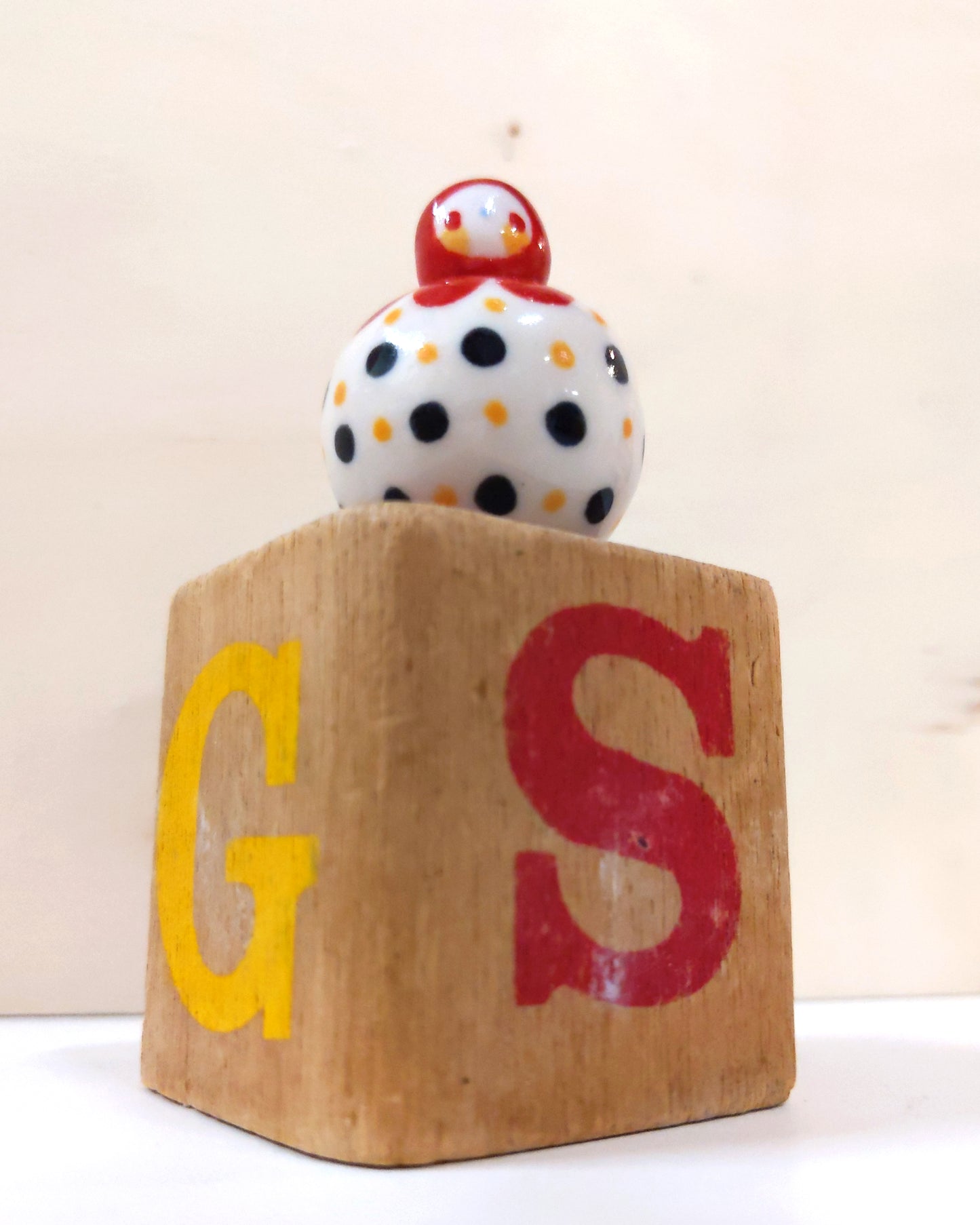 goatPIERROT Ceramic Art Toy [Birbauble BB23.030: Red Flower with Black and Yellow Polka Dots]