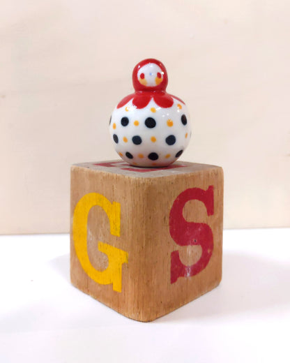 goatPIERROT Ceramic Art Toy [Birbauble BB23.030: Red Flower with Black and Yellow Polka Dots]