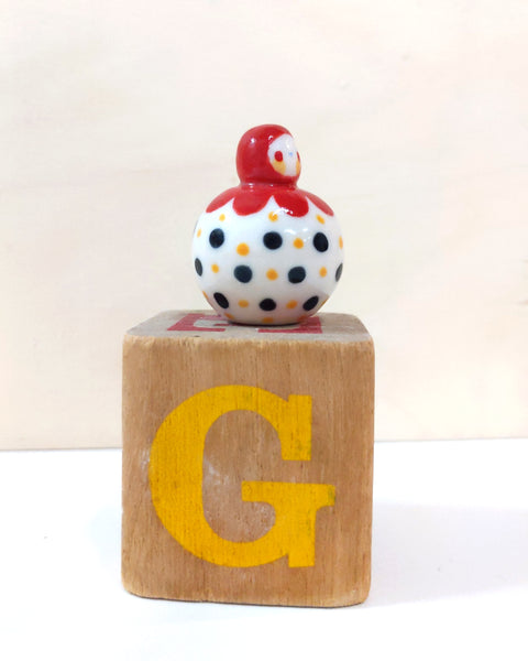 goatPIERROT Ceramic Art Toy [Birbauble BB23.030: Red Flower with Black and Yellow Polka Dots]