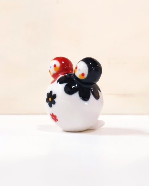 goatPIERROT Ceramic Art Toy [Birbauble BB23.042: Two-Headed Red and Black Flower]