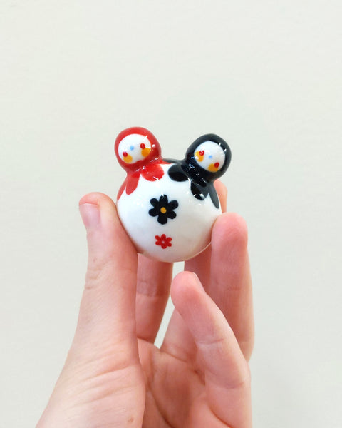 goatPIERROT Ceramic Art Toy [Birbauble BB23.042: Two-Headed Red and Black Flower]