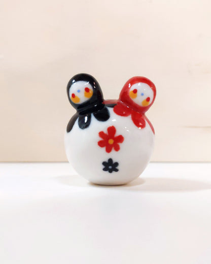 goatPIERROT Ceramic Art Toy [Birbauble BB23.043: Two-Headed Black and Red Flower]