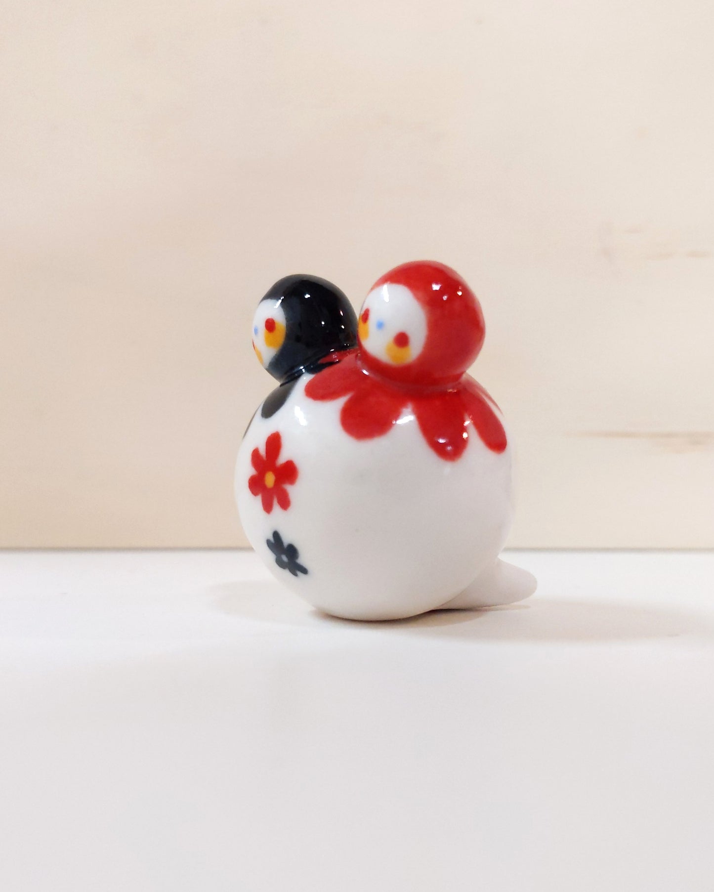 goatPIERROT Ceramic Art Toy [Birbauble BB23.043: Two-Headed Black and Red Flower]