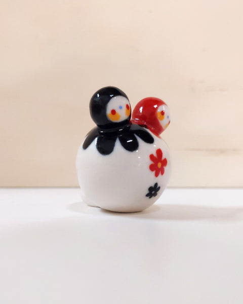 goatPIERROT Ceramic Art Toy [Birbauble BB23.043: Two-Headed Black and Red Flower]