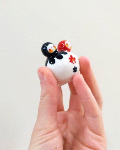 goatPIERROT Ceramic Art Toy [Birbauble BB23.043: Two-Headed Black and Red Flower]