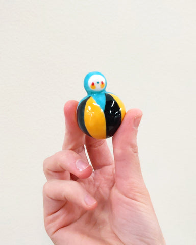goatPIERROT Ceramic Art Toy [Birbauble BB23.055: Teal Tomato with Black and Yellow Stripe]