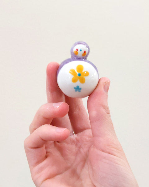 goatPIERROT Ceramic Art Toy [Birbauble BB23.053: Clouded Purple with Yellow and Teal Flower]