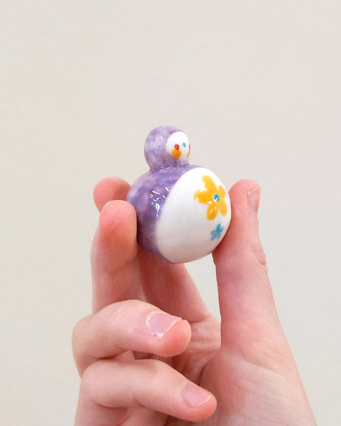 goatPIERROT Ceramic Art Toy [Birbauble BB23.053: Clouded Purple with Yellow and Teal Flower]