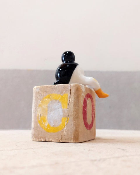 goatPIERROT Ceramic Art Toy [Tinybirdman 23.033: Classic Black Ledge Sitter, 1.25" tall]