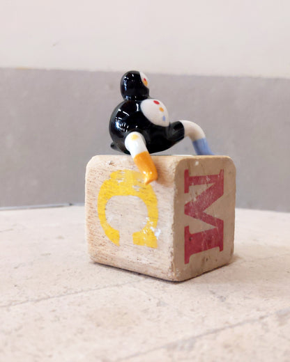 goatPIERROT Ceramic Art Toy [Tinybirdman 23.035: Stoplight Ledge Sitter, 1.25" tall]