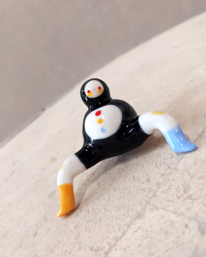 goatPIERROT Ceramic Art Toy [Tinybirdman 23.035: Stoplight Ledge Sitter, 1.25" tall]