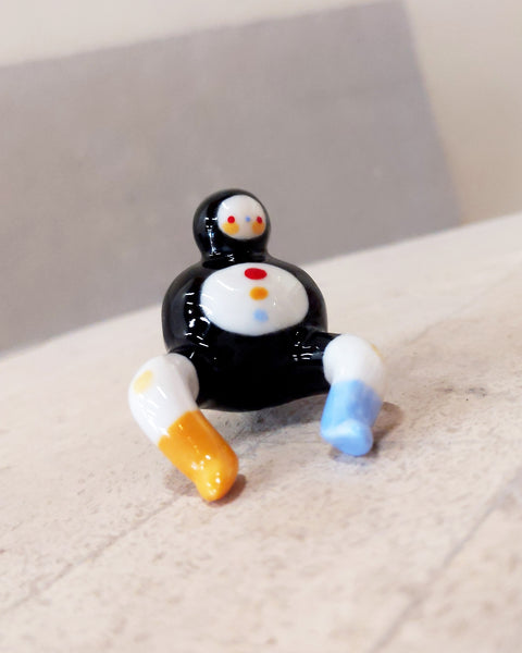 goatPIERROT Ceramic Art Toy [Tinybirdman 23.036: Stoplight Ledge Sitter, 1.25" tall]