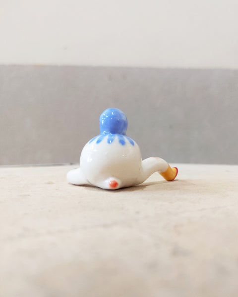 goatPIERROT Ceramic Art Toy [Tinybirdman 23.040: Blue Flower, 1.25" tall]