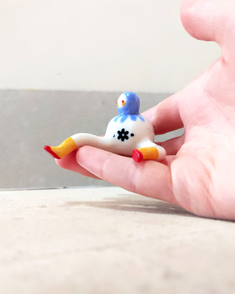 goatPIERROT Ceramic Art Toy [Tinybirdman 23.040: Blue Flower, 1.25" tall]