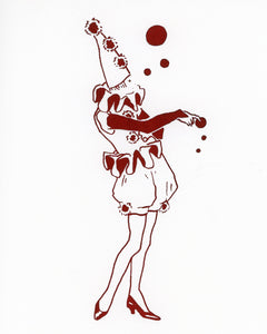 Screen Print: 'Pointing Pierrot' AK Kidd 2022 [9 x 12 inches, Brown Ink on Bristol, 1 of 3]