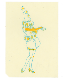 Drawing #84: "Pointing Pierrot in Blue and Yellow [Beeswaxed Midori A5 paper]