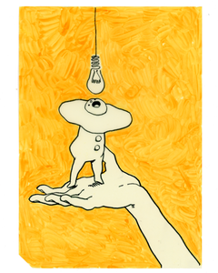 Drawing #86: "Egg Boy Screaming at Electric Light in Orange [Beeswaxed Midori A5 paper]