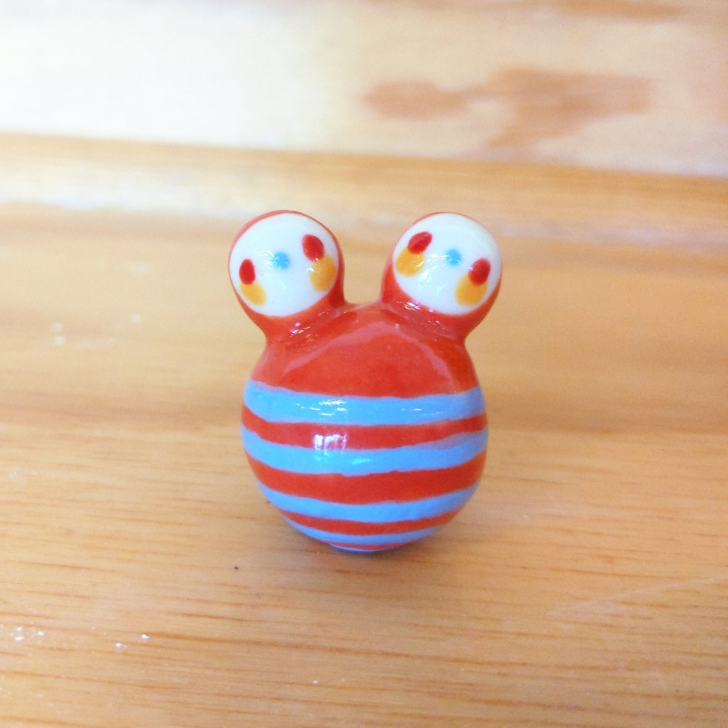 Birbauble Ceramic Art Toy [BB22.005 Second: Grapefruit and Sky Blue Stripe]