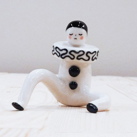 Pierrot Ceramic Art Toy [22.075: Prototype: Closed eyes, Minor scuffing on base of slippers]