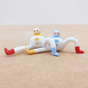 Tinybirdman Ceramic Art Toy Duo [22.059 and 22.060: Classic in Blue and Yellow, Set of Two]