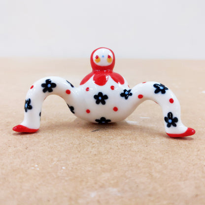 Tinybirdman Ceramic Art Toy [22.064: Red Flower Matryoshka with Falling Petal]