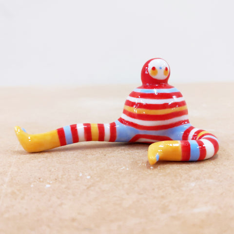 Tinybirdman Ceramic Art Toy [22.063: Stripey with Yellow Boots]
