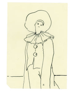 Drawing #135: "Harlequinade Pierrot, Standing" [Beeswaxed Midori A5 paper]