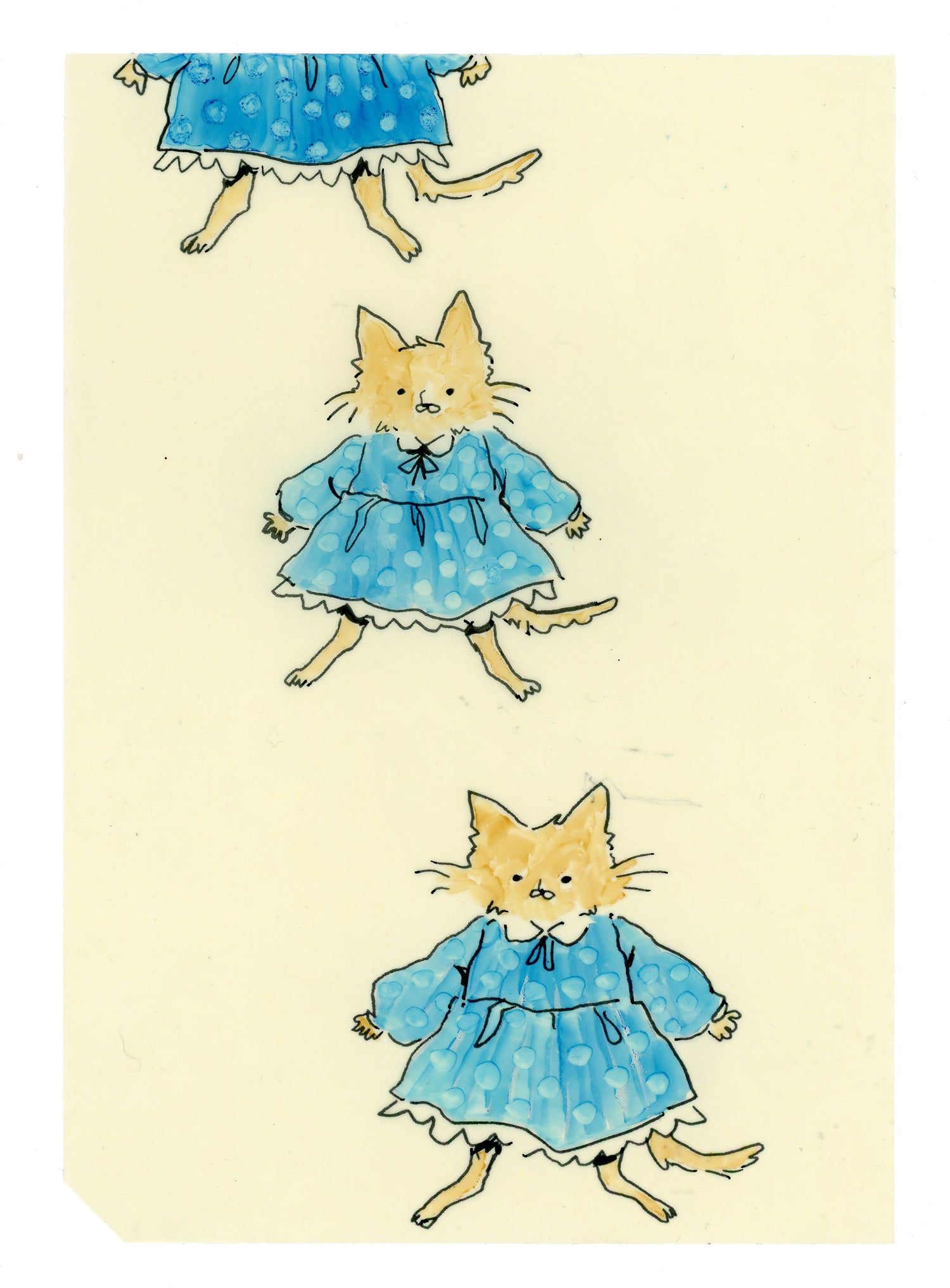 Drawing #63: "Kittens in Dresses" [Beeswaxed Midori A5 paper]