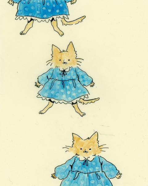 Drawing #63: "Kittens in Dresses" [Beeswaxed Midori A5 paper]