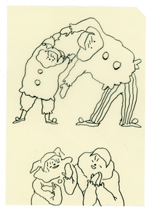 Drawing #35: "Brotherclown and Sisterclown" [Beeswaxed Midori A5 paper]