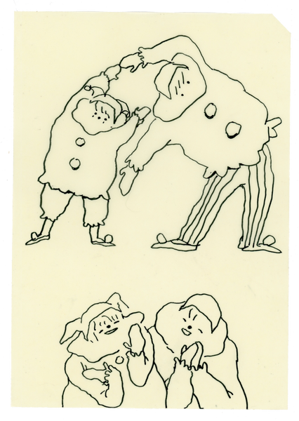 Drawing #35: "Brotherclown and Sisterclown" [Beeswaxed Midori A5 paper]