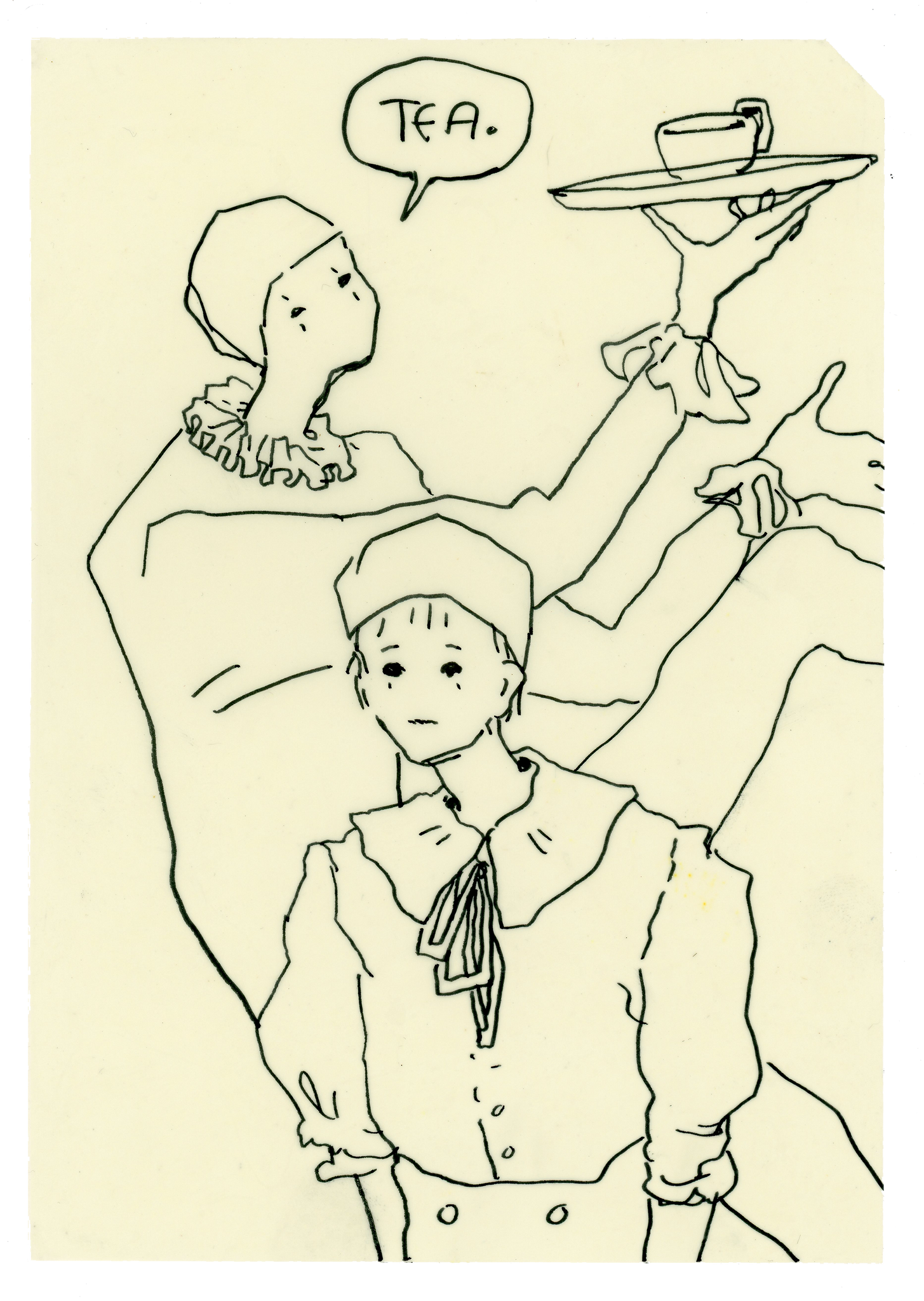 Drawing #36: "Tea Butler" [Beeswaxed Midori A5 paper]