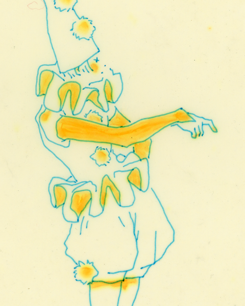 Drawing #98: "Pointing Pierrot in Blue and Yellow #2" [Beeswaxed Midori A5 paper]