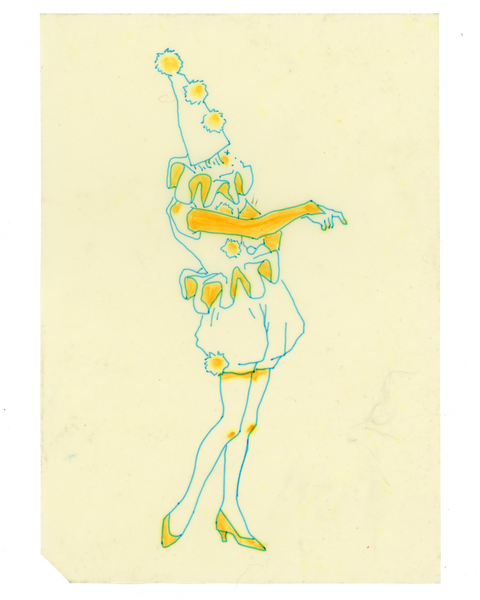 Drawing #98: "Pointing Pierrot in Blue and Yellow #2" [Beeswaxed Midori A5 paper]
