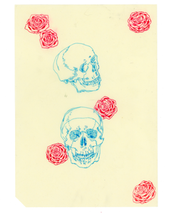 Drawing #111: "Skull Study #3: Tosca and Roses" [Beeswaxed Midori A5 paper]