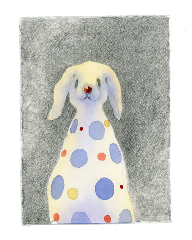 Drawing #140: "Polka Bun"  [5 x 7 inches, Graphite and Watercolor on BFK Rives Paper]