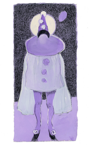 Drawing #78 Purple Pierrot in Moonlight [9.5 x 4.5 inches on thick paper with rugged edges]