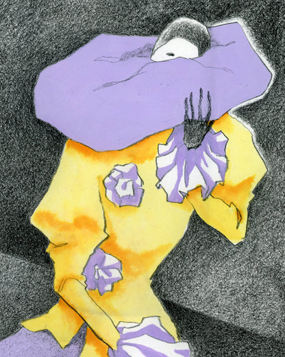 Drawing #27: "Purple Pierrot in the Hallway, Sitting" [11.5 x 17 inches on Watercolor Paper]