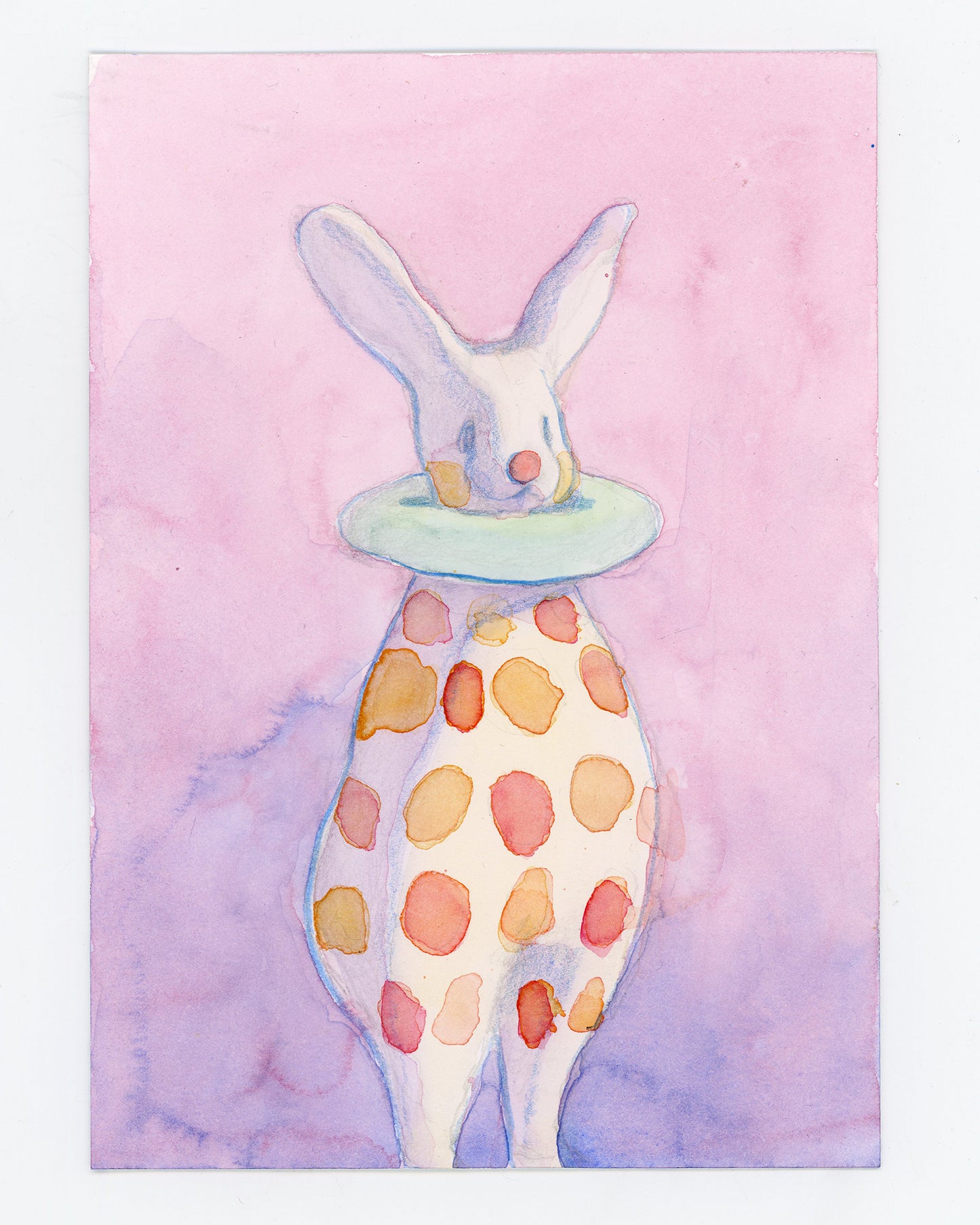 Watercolor #22: "Green Collared Pierrot Bun" [5 x 7 inches]