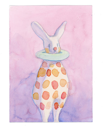 Watercolor #22: "Green Collared Pierrot Bun" [5 x 7 inches]